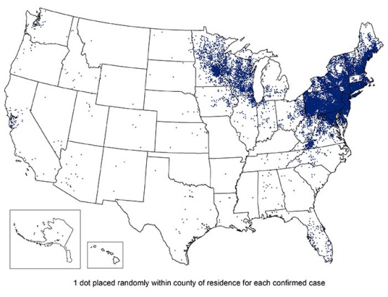2017 U.S. Map of Lyme Disease from the CDC